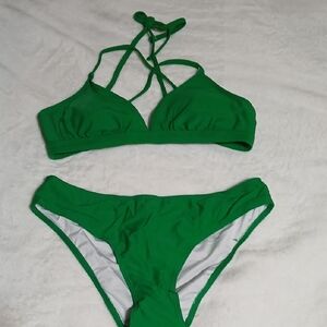 Green Strappy Halter Bikini Set - Women's Two-Piece Swimwear